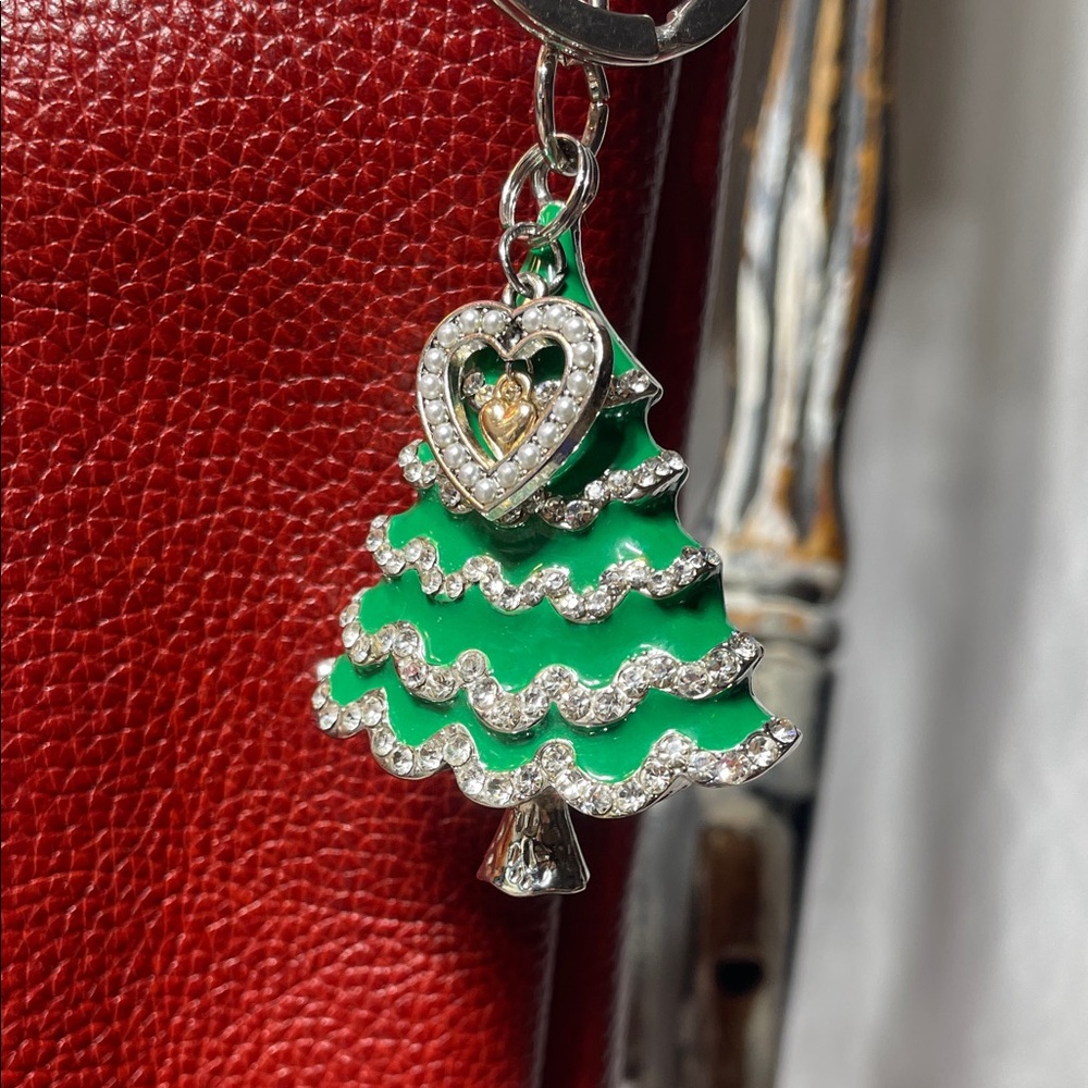 NEW Portland Leather Compatible Sparkly Christmas Tree Heart Bag Charm Keychain